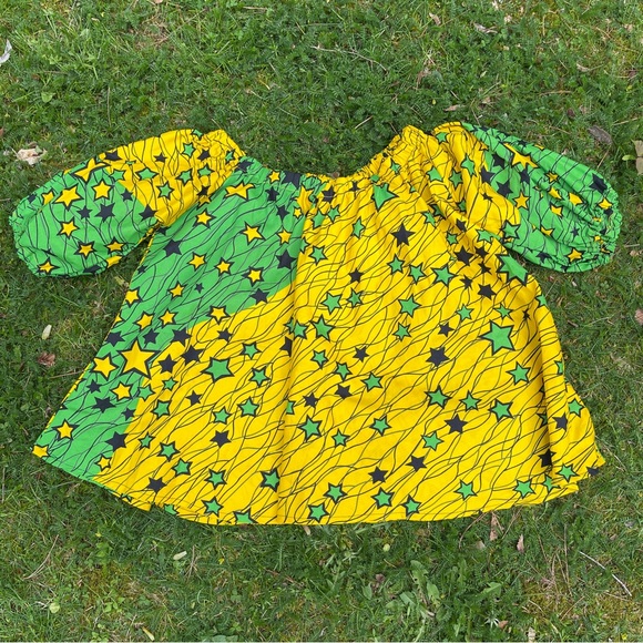 Vintage handmade star print maximalist puff sleeve trapeze tunic top - Picture 3 of 5